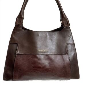 Sportmax by MaxMara luxury Italian brown leather tote bag lizard embossed panel